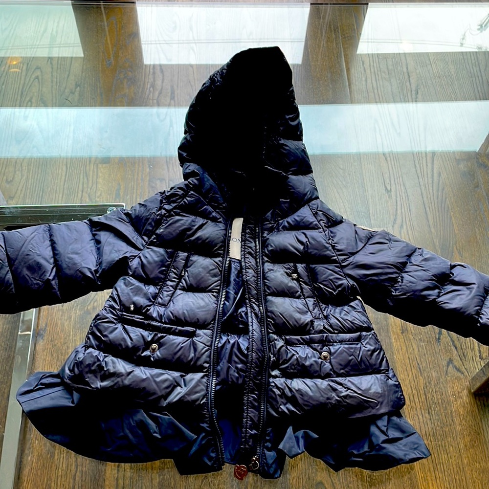 Girls Navy Moncler Ruffle Puffer Jacket